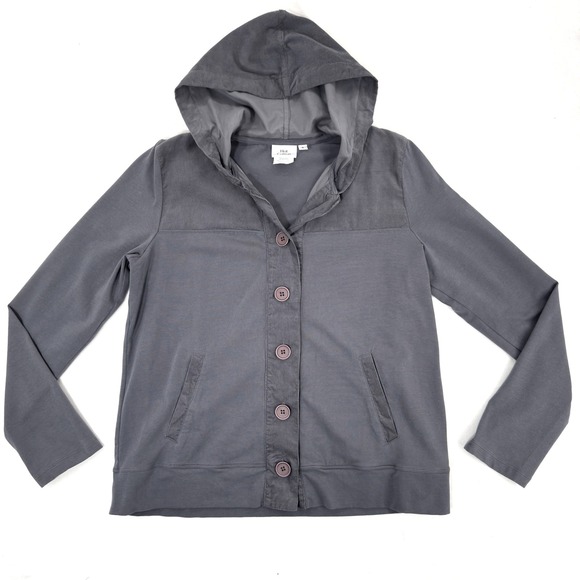 Hot Cotton Tops - Hot Cotton Button Front Hooded Shacket Women's Size S Gray Lagenlook Tunic Boho